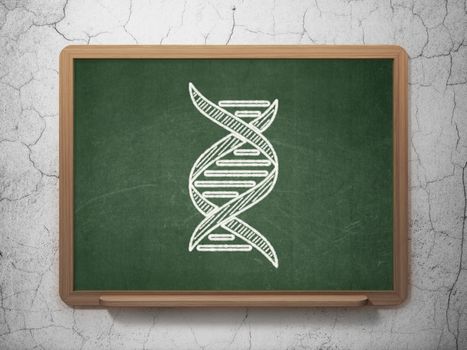 Medicine concept: DNA icon on Green chalkboard on grunge wall background