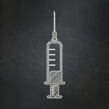 Healthcare concept: Syringe icon on Black chalkboard background
