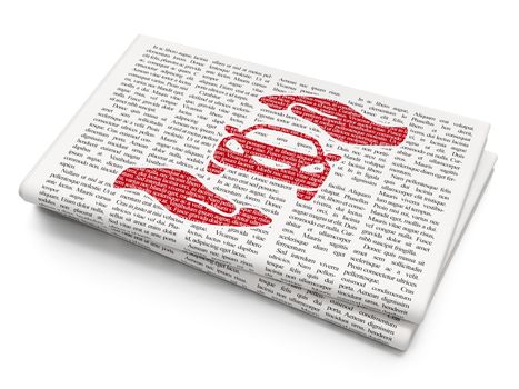 Insurance concept: Pixelated red Car And Palm icon on Newspaper background