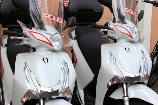 Two Scooters of the National Police Force of Monaco parked in the street in Monaco