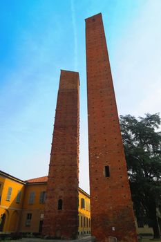 Towers of the twelfth century in the historic center of Pavia,Lombardy.The towers were a symbol of power for the families that were vying for control of municipal institutions and also had a defensive purpose.