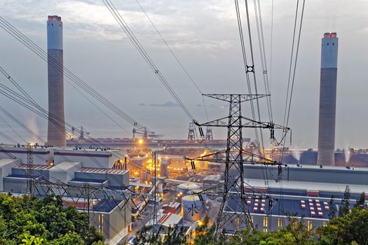 Power station and tower grey cloud