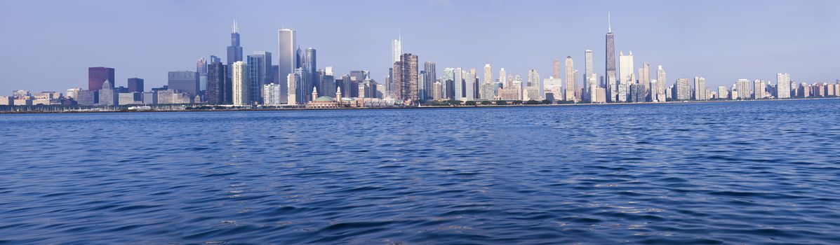 Chicago panorama seen from Lake Michigan, Chicago, Illinois, USA.