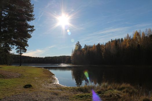 sun over lake