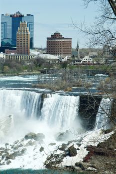 Beautiful view of the American part of the fantastic Niagara falls