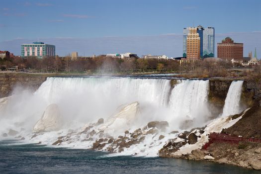 The beautiful image of the American part of the Niagara falls