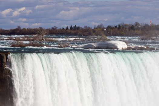 Beautiful photo of the powerful Niagara falls and the ice and snow