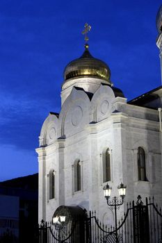 The Cathedral of Christ the Savior in Pyatigorsk, Northern Caucasus,Russia in the evening