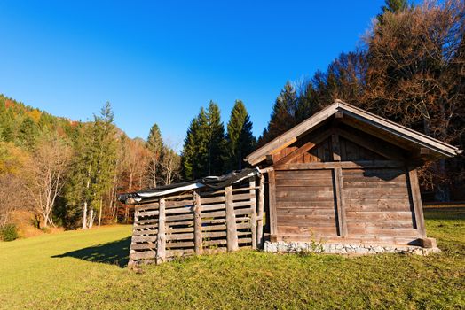 Typical wooden shed in Italian Alps - Val di Sella (Sella Valley), Borgo Valsugana, Trento, Italy