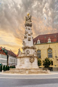 Statue of Holy Trinity and grounds of Buda Castle in Budapest, Hungary