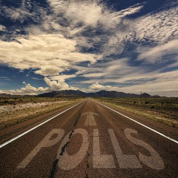 Conceptual image of desert road with the word polls and arrow