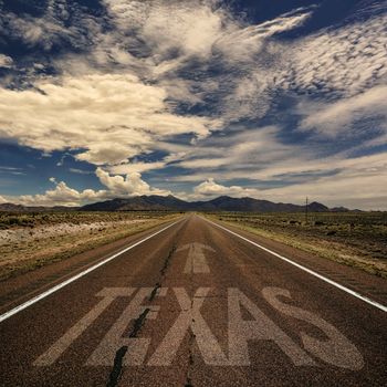 Conceptual image of desert road to Texas