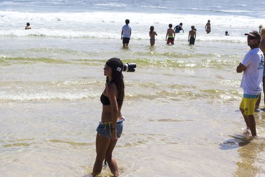 SNAPPER ROCKS, GOLD COAST, AUSTRALIA - 9 MARCH: Unidentified spectators viewing the Quiksilver & Roxy Pro World Title Event. 9 March 2013, Snapper Rocks, Gold Coast, Australia