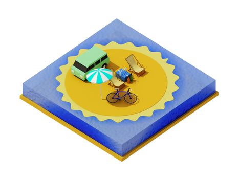 Isometric camping on the beach