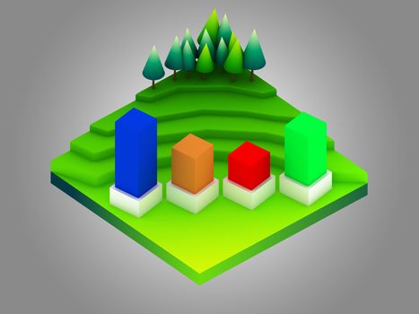 landscape concept isometric infographic,showing data analytics