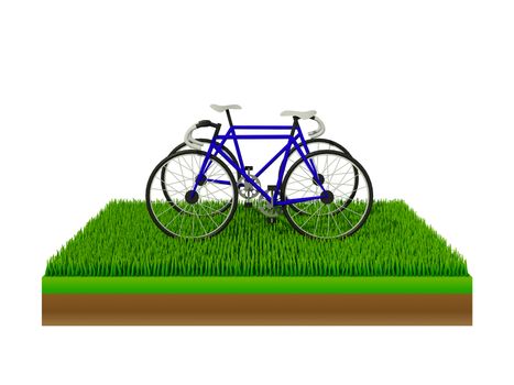 isometric blue bicycle on green grass