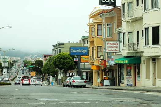 San Francisco, CA, USA - September 13, 2011: view of the street in the future with fog in the background, characteristic of San Francisco