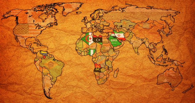 Organization of the Petroleum Exporting Countries on world map with national borders