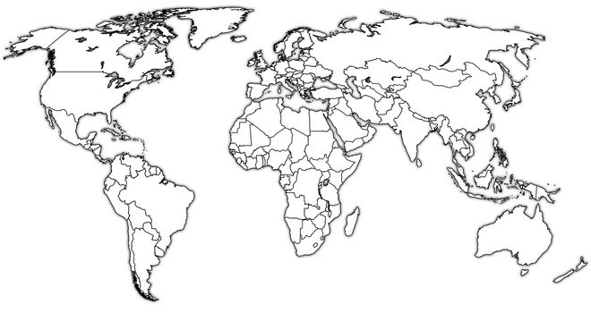 territories on  isolated over white world map with national borders