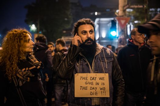 ROMANIA, Bucharest: Tens of thousands people demonstrated in the streets of Bucharest, Romania on November 5, 2015 to show their discontent with political corruption in the country. On Wednesday, Victor Ponta, Romania's prime minister, resigned after more than 30,000 people demanded he step down over the terrible Colectiv nightclub fire that left 32 people dead and more than 130 still hospitalized. Protesters marched in the center of the city blocking traffic in the area.Through taking to the streets, the civil society is trying to battle the endemic corruption in the country.