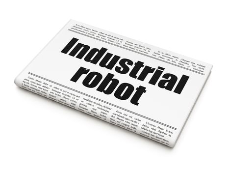 Manufacuring concept: newspaper headline Industrial Robot on White background, 3d render