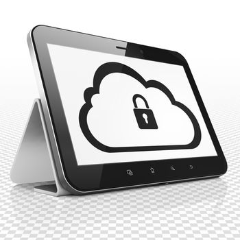 Cloud computing concept: Tablet Computer with black Cloud With Padlock icon on display