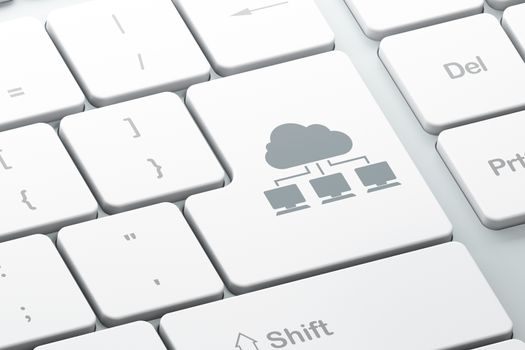 Cloud networking concept: Enter button with Cloud Network on computer keyboard background, 3d render