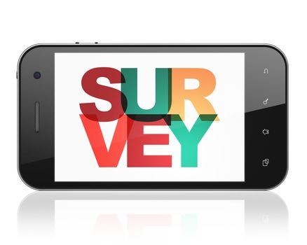Science concept: Smartphone with Painted multicolor text Survey on display