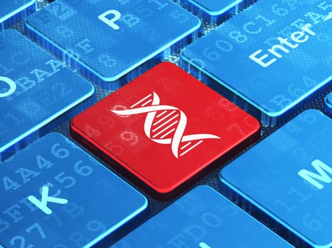Health concept: computer keyboard with DNA icon on enter button background, 3d render