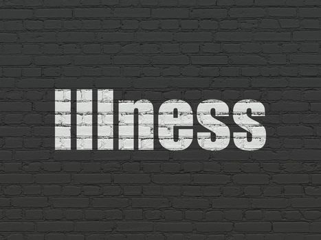 Health concept: Painted white text Illness on Black Brick wall background