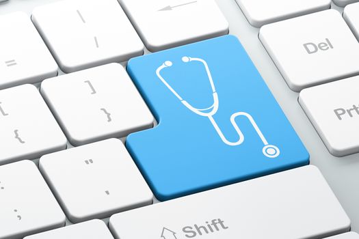 Medicine concept: Enter button with Stethoscope on computer keyboard background, 3d render