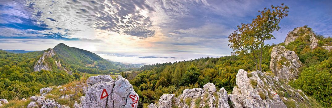 Kalnik mountain fortress ruins and nature panoramic view, Croatia