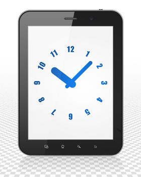 Timeline concept: Tablet Pc Computer with blue Clock icon on display