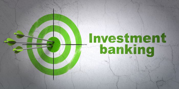 Success banking concept: arrows hitting the center of target, Green Investment Banking on wall background