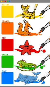 Cartoon Illustration of Primary Colors with Animals Educational Set for Preschool Kids
