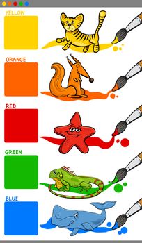 Cartoon Illustration of Primary Colors with Animals Educational Set for Preschool Kids