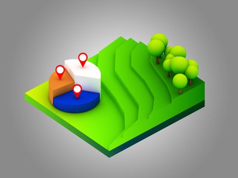 landscape concept isometric infographic,showing data analytics