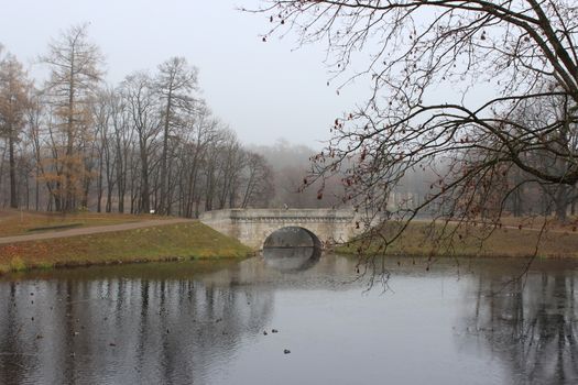 Karpin bridge, Karpin pond in Gatchina Leningrad Region.