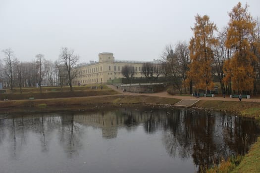 Gatchina Palace and Karpin Paul first pond in Gatchina Leningrad Region.