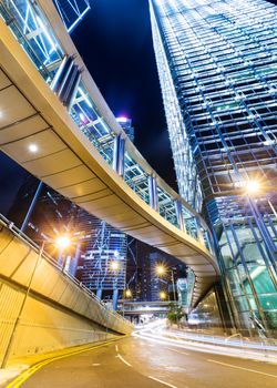 Hong Kong financial district with busy traffic at night