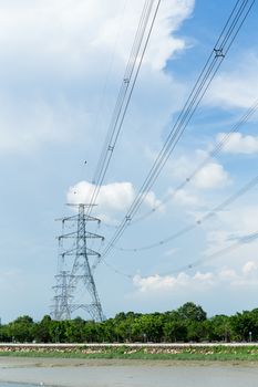 Electrical high voltage powerlines tower