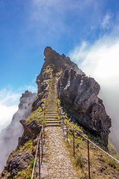 Hiking trail from mountain Pico Arieiro to Pico Ruivo, Madeira