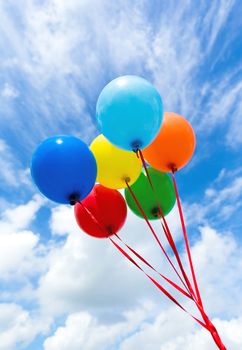 Color air balloon on blue sky background