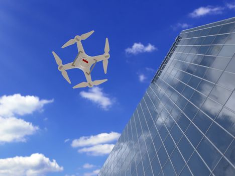 Drone Flying for Aerial Photography or Video Shooting - Bottom view.