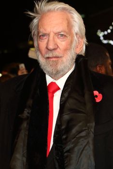 ENGLAND, London: Donald Sutherland attended the London premiere of 'The Hunger Games  Mockingjay Part 2' in Leicester Square on November 5, 2015. The cast is currently on a world tour for the final installment of the Hunger Games franchise.
