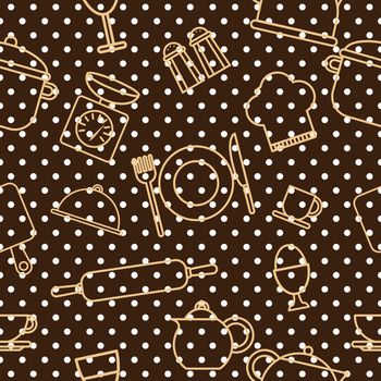 Food and drink outline seamless pattern.