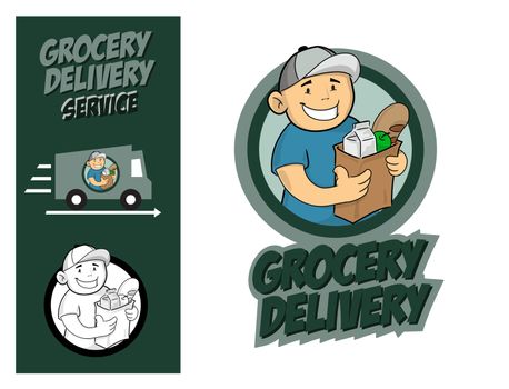 Grocery delivery courier with a paper bag with food.