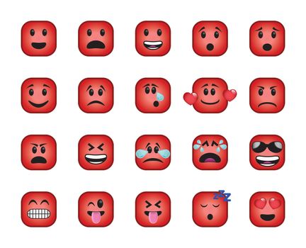 Set of chamfered square icons in different emotions and moods.
