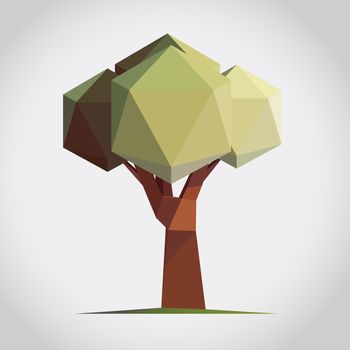 Conceptual polyhedrons tree. Abstract  Illustration, low poly style. Stylized design element. Background design for banner, poster, flyer, cover, brochure. Logo design.