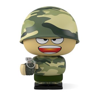 3D Cartoon character. Soldier holding a hand grenade isolated on white background with clipping path.
